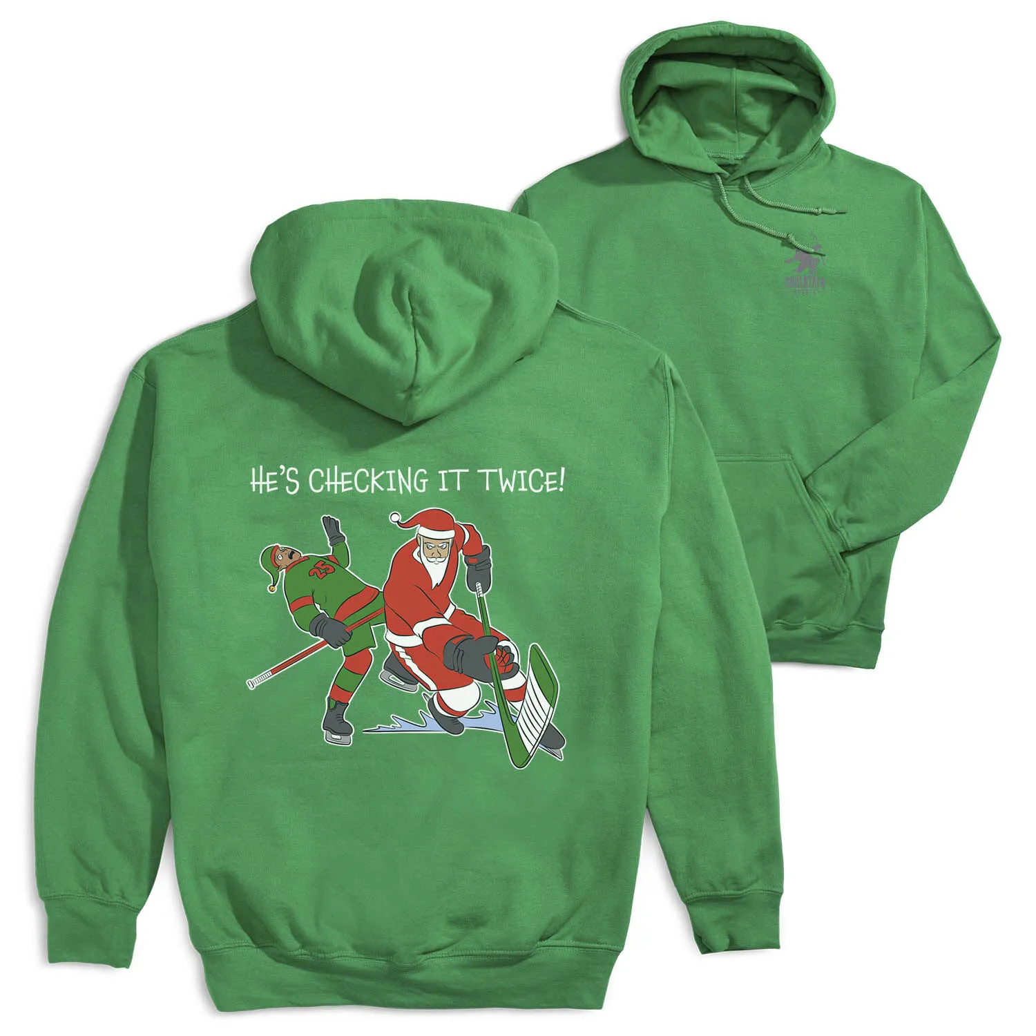 Hockey Hooded Sweatshirt - He's Checking It Twice (Back Design)  